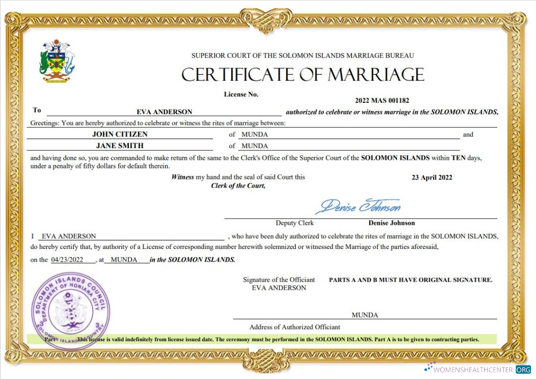 Download Solomon Islands marriage certificate Word and PDF template Photoshop template